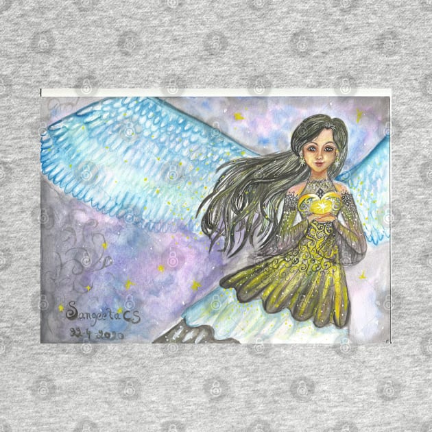 Fairy of stars - A magical fairy with feathers illustration  inspired by the night sky by Sangeetacs